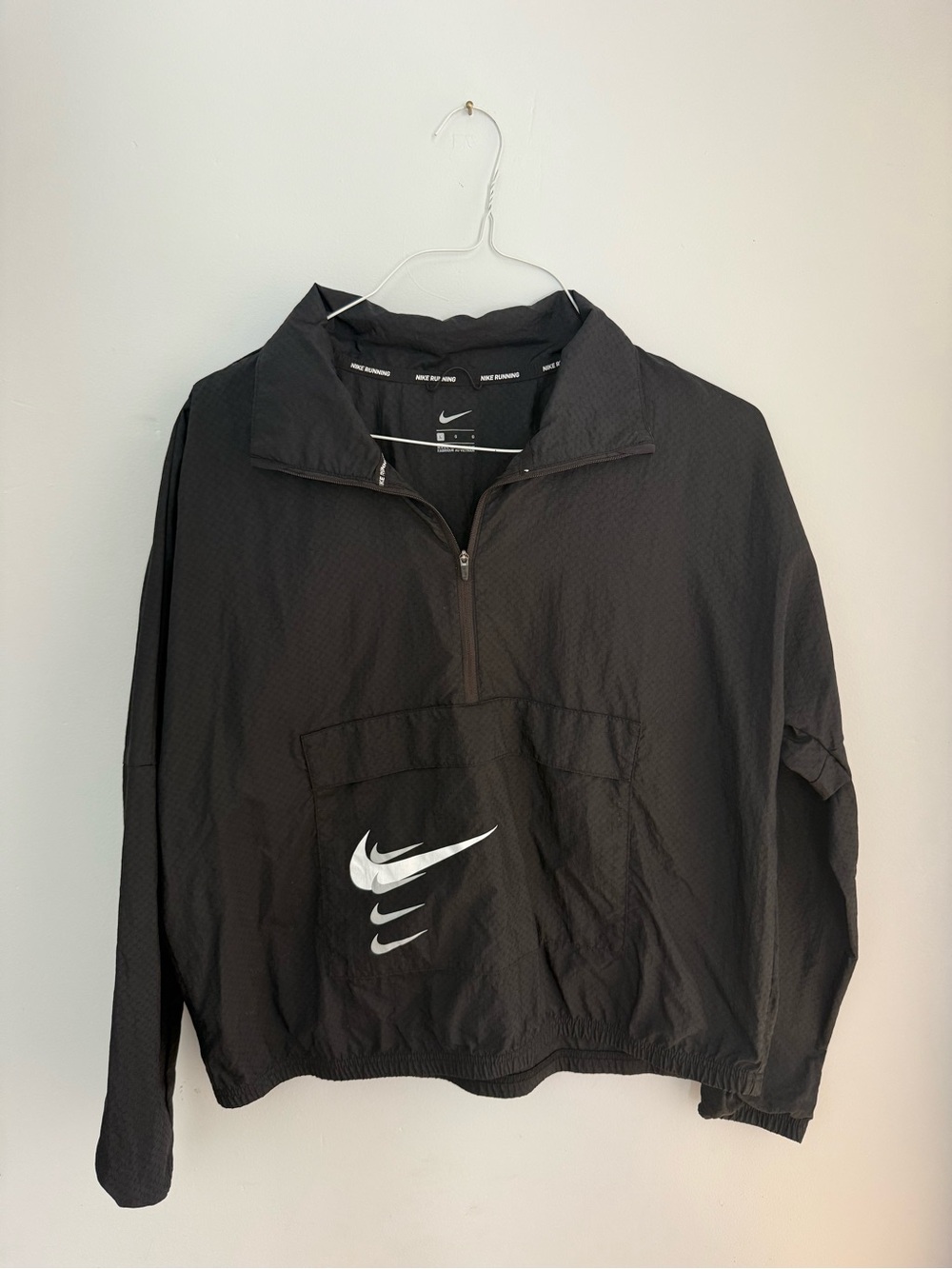Nike Black Half-Zip Pullover Windbreaker with White Swoosh
